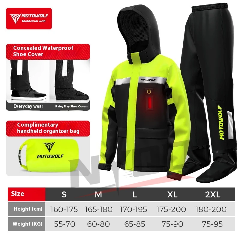 Motorcycle Rain Suit - Motowolf Motorcycle Rain Coat Waterproof Motorcyclist
